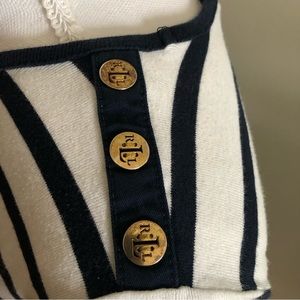 Lauren by Ralph Lauren Navy and White Stripe Long Sleeve Shirt - M